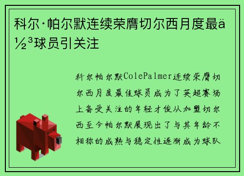科尔·帕尔默连续荣膺切尔西月度最佳球员引关注